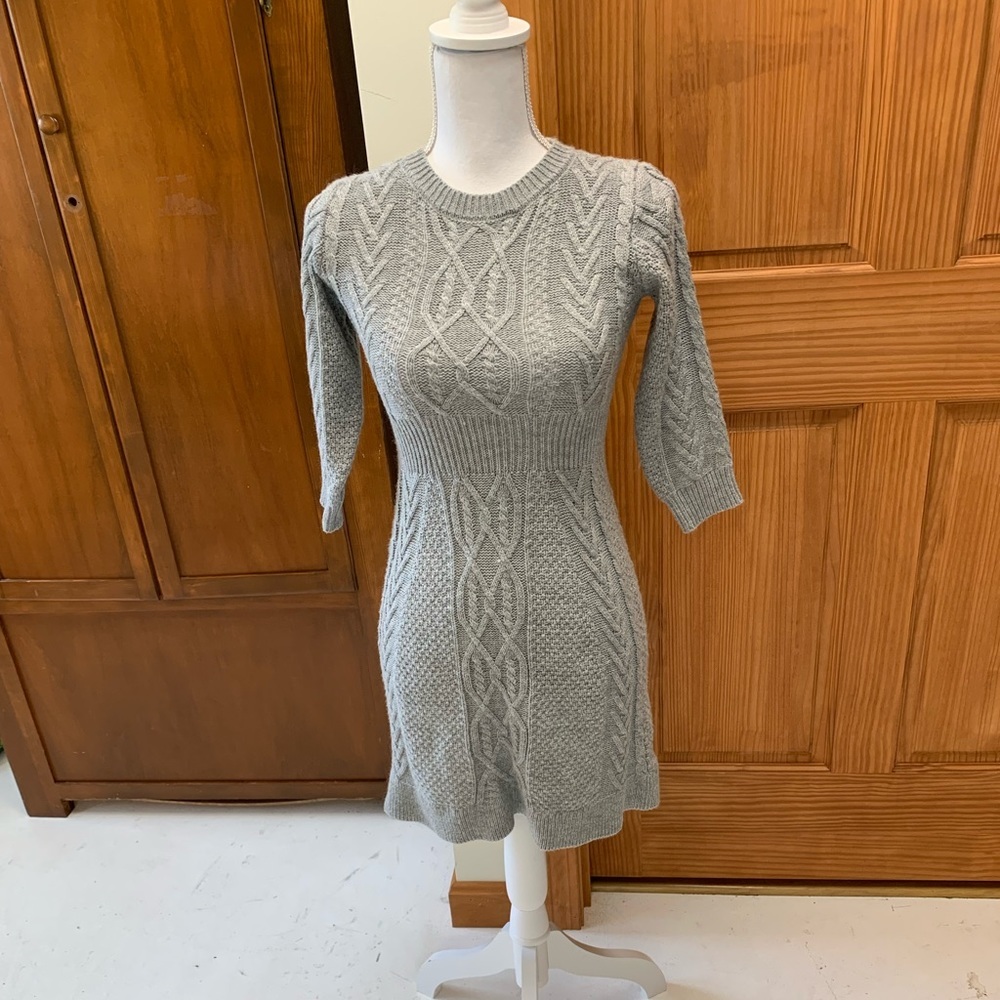MAK cable knit sweater dress crew neck 3/4 sleeve MED 17-18 in pit